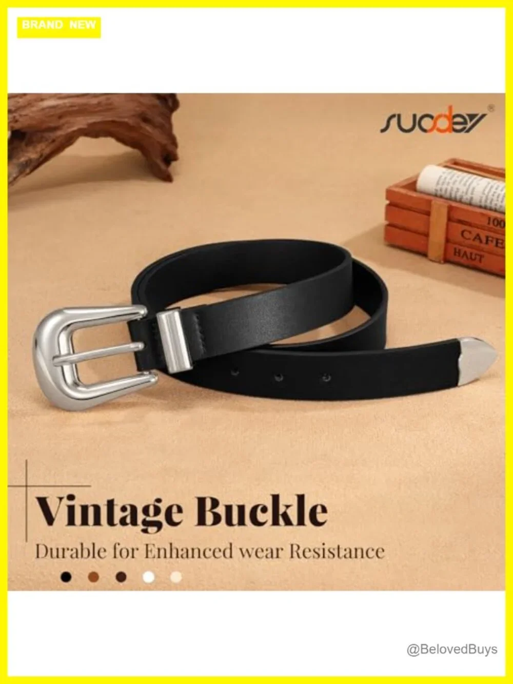 Women's Faux Leather Belt with Gold Buckle | Western Waist Belt for Jeans &